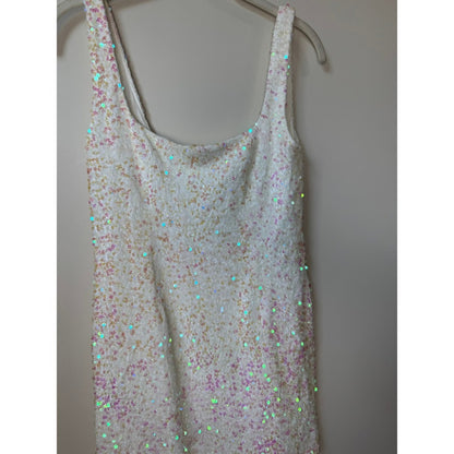 Show Me Your Mumu Womens White Iridescent Sequin Mini Dress Square Neck Small