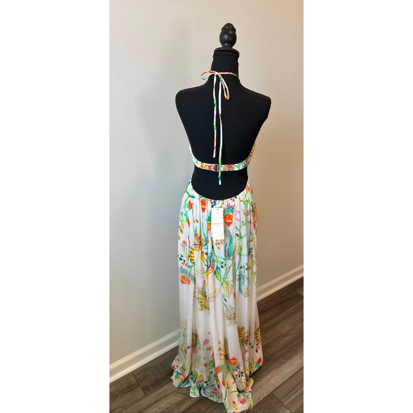 Rococo Sand Susan Maxi Dress in White Size XS Floral Halter Cutout Side Slit