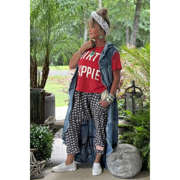 Jaded Gypsy Womens Star Print Harem Pants Navy Blue Drop Crotch Boho O/S