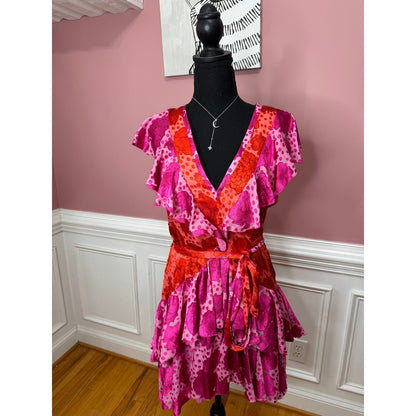 Le Superbe Aurora Flora Lil Flirt Wrap Dress Fuchsia Pink Size 12 Floral Ruffle