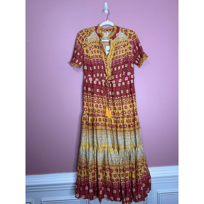 Free People Rare Feeling Maxi Dress in Multi Size XS Short Sleeve V-Neck Lined