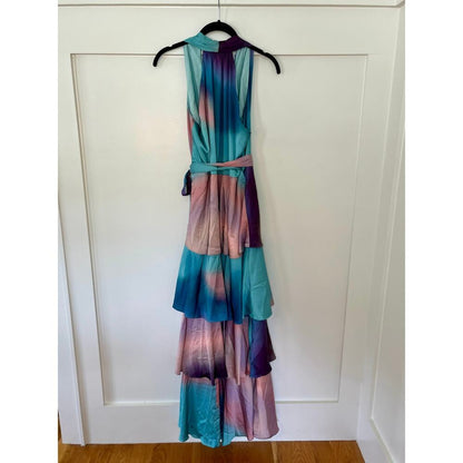 NEW NWT Hutch Satin Paige Wrap Maxi Tiered Ruffle‎ Dress Multi Size Medium