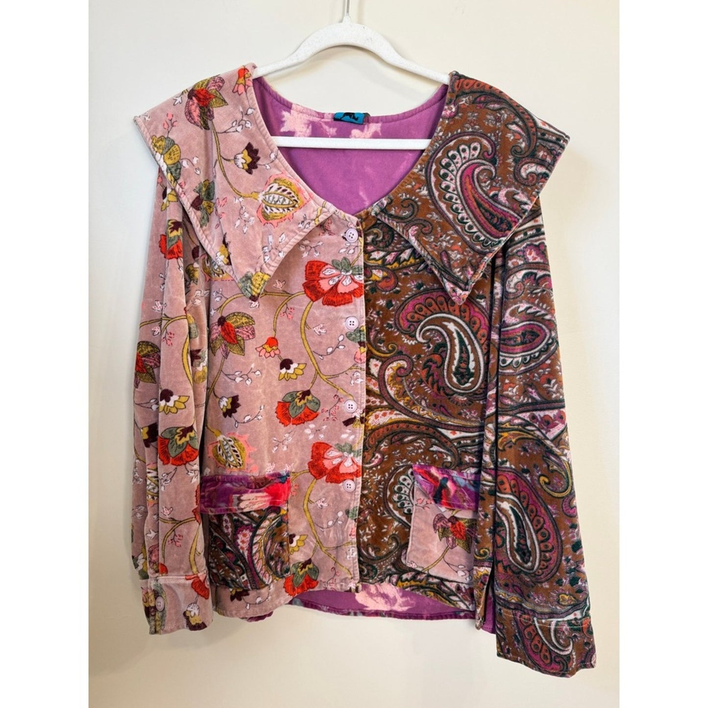Jaded Gypsy Patchwork Velvet Boho Floral Paisley Bird Print Jacket Top