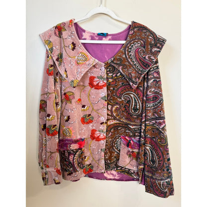 Jaded Gypsy Patchwork Velvet Boho Floral Paisley Bird Print Jacket Top