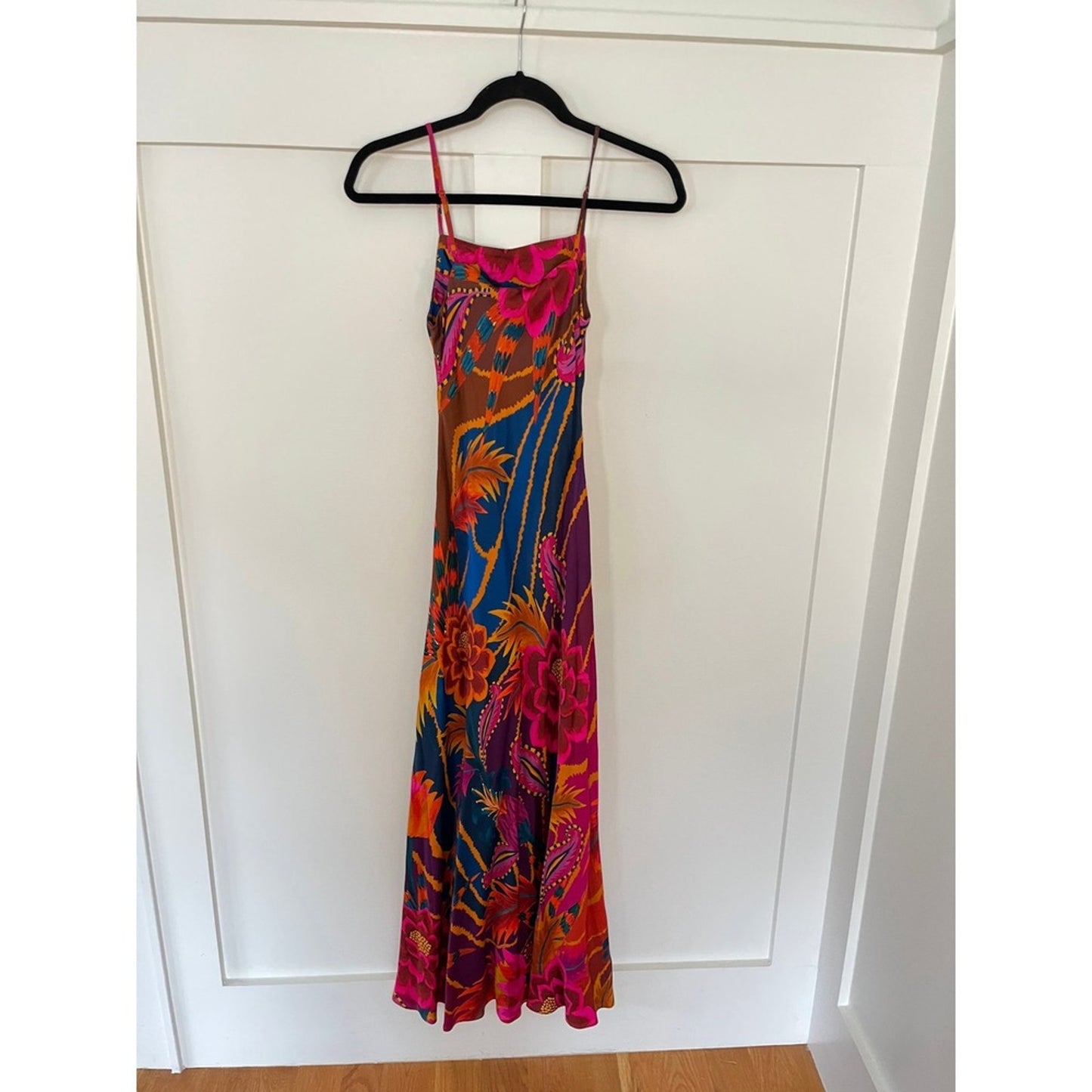 Farm Rio Maxi Dress Tropical Floral Print Spaghetti Strap Silk Blend XS