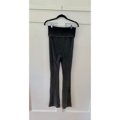 Zara Bootcut Legging Gray Small Ribbed Knit Pull On Foldover Waist Fitness Gym