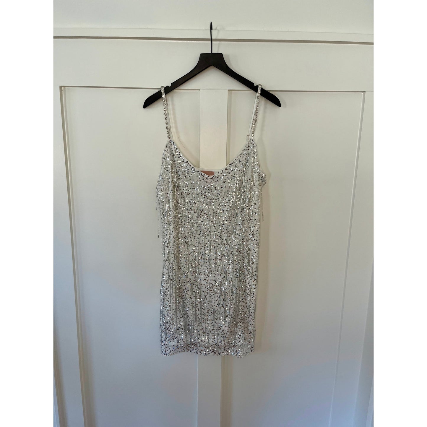 Show Me Your Mumu Sparks Fly Mini Dress Silver Beaded Fringe Size XXL