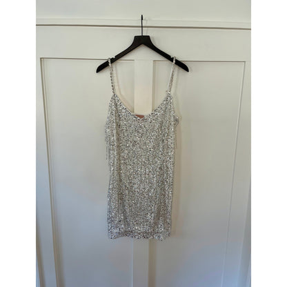 Show Me Your Mumu Sparks Fly Mini Dress Silver Beaded Fringe Size XXL