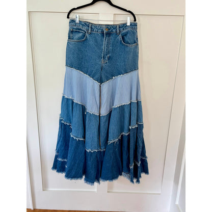 NEW Free People Dreamscape Tiered Denim Wide Leg Jeans Blue Size 31 Short