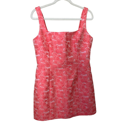 Amanda Uprichard Pink Floral Rose Textured Mini Dress Square Neck Sleeveless L