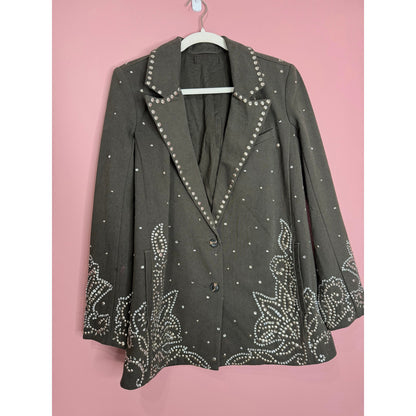 Free People Embellished Suit Set in Gray Size 4 Studded Relaxed Mid-Rise Pockets