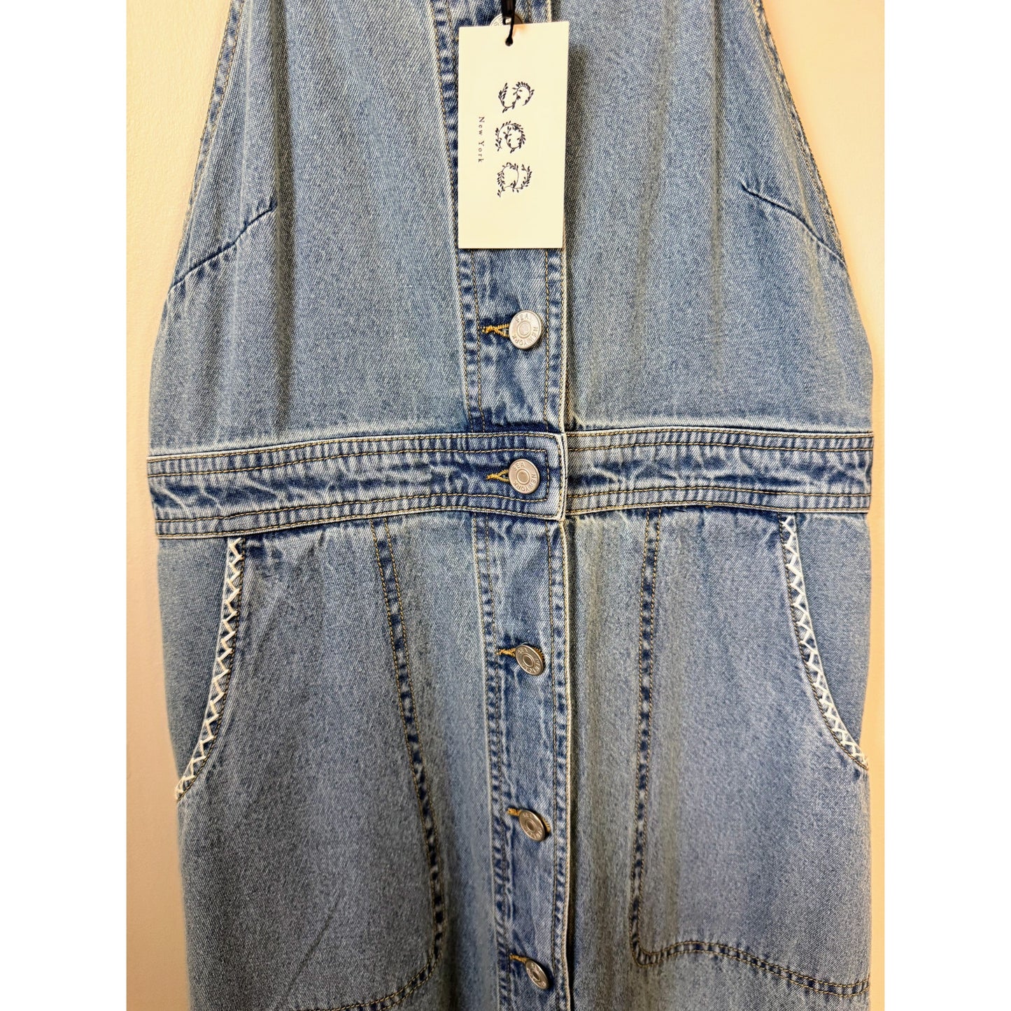 NEW NWT Sea NY Marion Mended Denim Overall Midi Dress Size 2