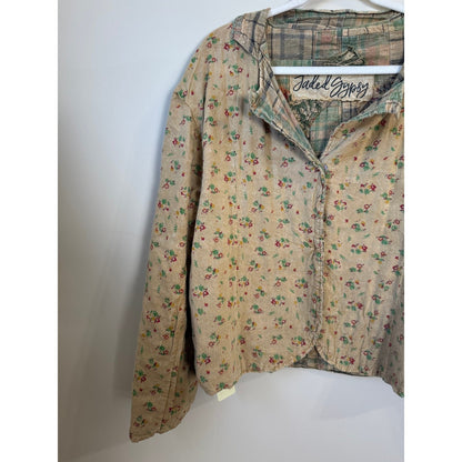Jaded Gypsy Patchwork Plaid Floral Kimono Jacket Boho Hippie Shacket