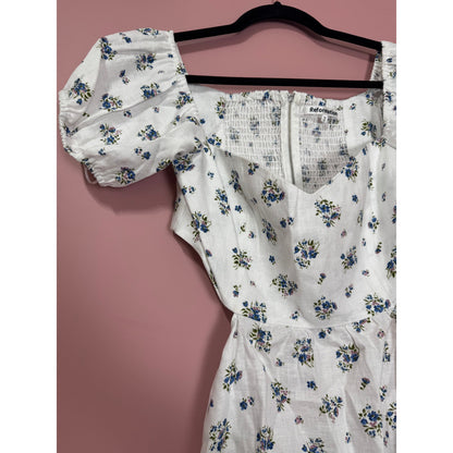 NEW NWT Reformation Emilia White Floral Mini Linen Cut Out Dress Size 10