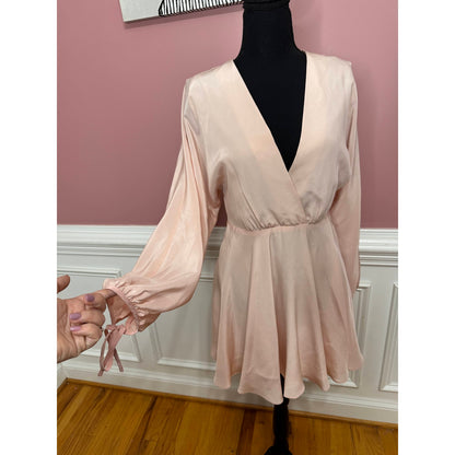 Amanda Uprichard Crystal Silk Mini Dress in Dusty Rose Small Long Sleeve Lined