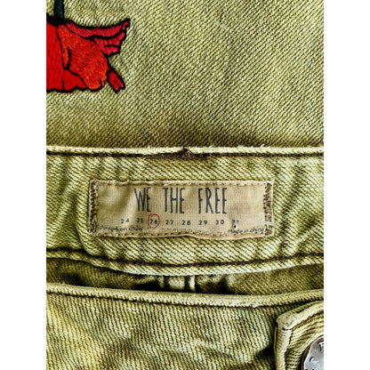 We The Free Wide Leg Jeans in Army Green Sz 26 Denim Ultra High Rise Embroidered