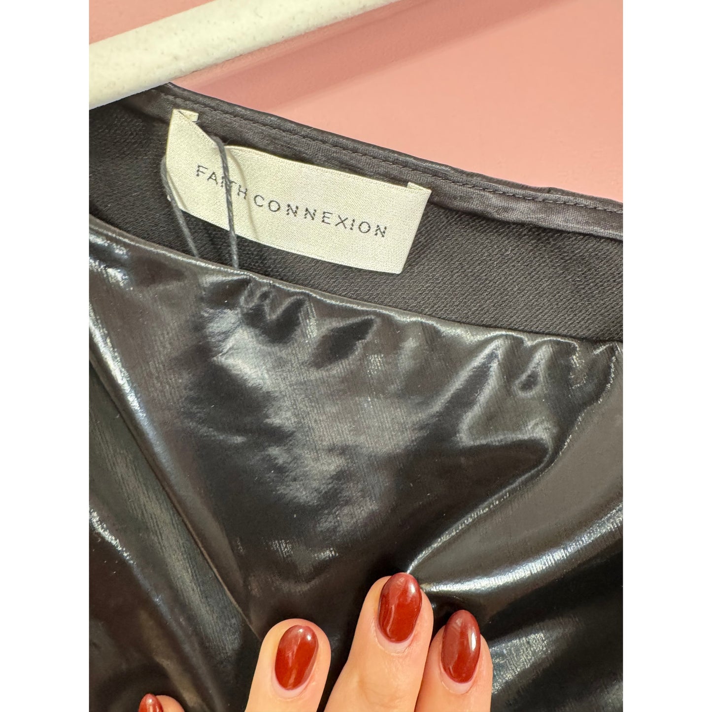 Faith Connexion Faux Patent Leather One Shoulder Bow Mini Dress in Black Size Small