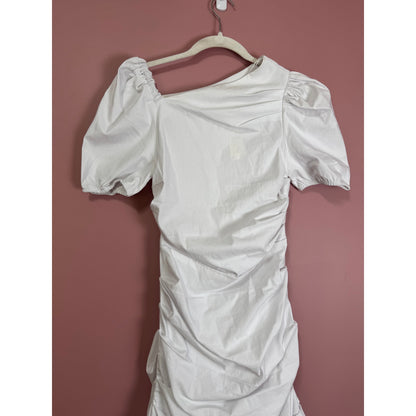 Maeve Anthropologie Slim Puff-Sleeve Ruched Dress in White XS