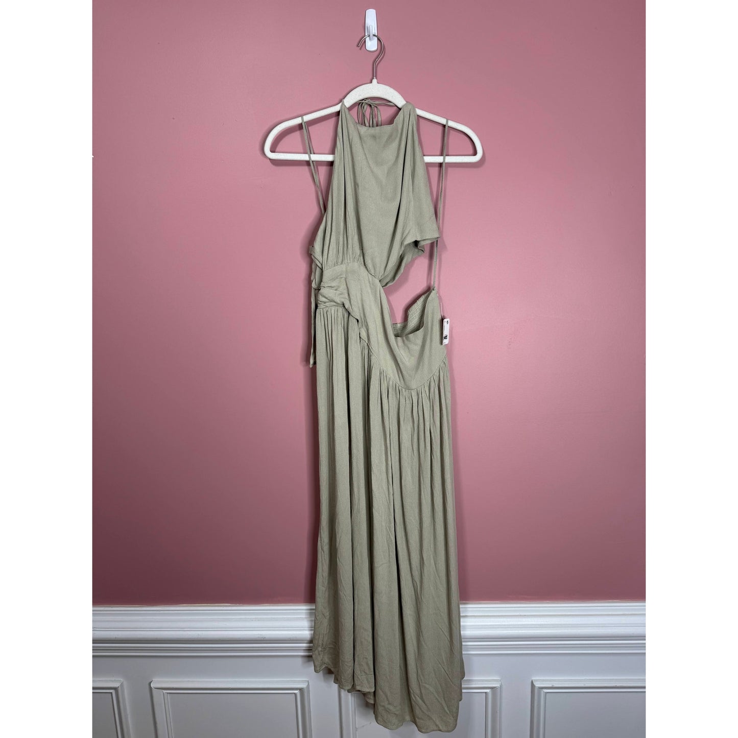 Free People Suki Midi Dress in Neutral Size XL Cutout Sleeveless Tie Back Party