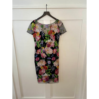 Marchesa Notte 3D Floral Embroidered Pencil Dress Black/Floral Size 6