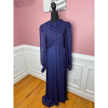 For Love & Lemons Mavis Maxi Dress Purple Polka Dots Large Long Sleeve Backless