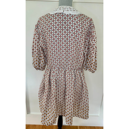 Maje Romelange Geometric Print Linen Mini Dress in Multi Size 42 Short Sleeve