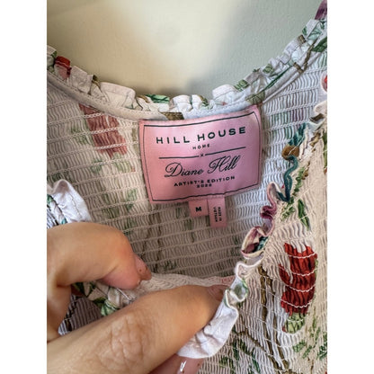 Hill House Home x Diane Hill Anjuli Nap Dress Floral Bird Smocked Midi Medium