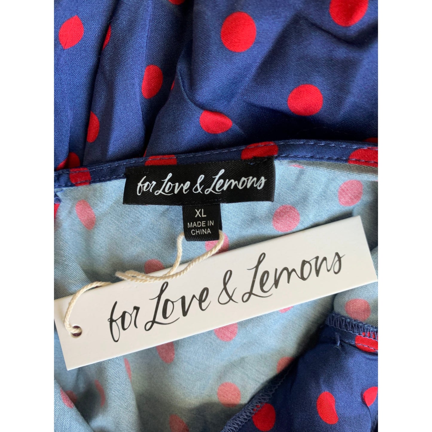 For Love & Lemons Dolores Mini Dress in Blue Size XL Polka Dots Off Shoulder