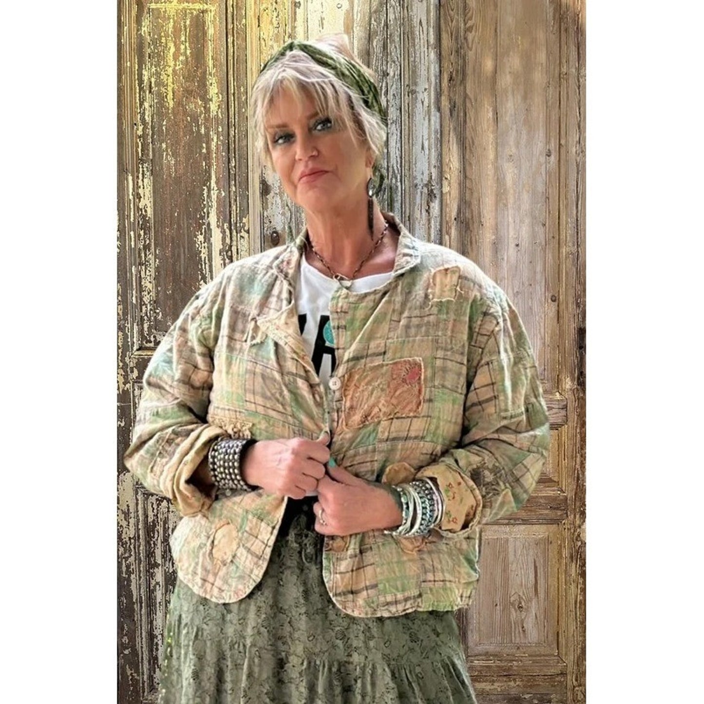 Jaded Gypsy Patchwork Plaid Floral Kimono Jacket Boho Hippie Shacket
