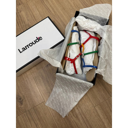 Larroude Hannah Flat Sandals Multicolor Patent Leather Strappy Floral Hardware