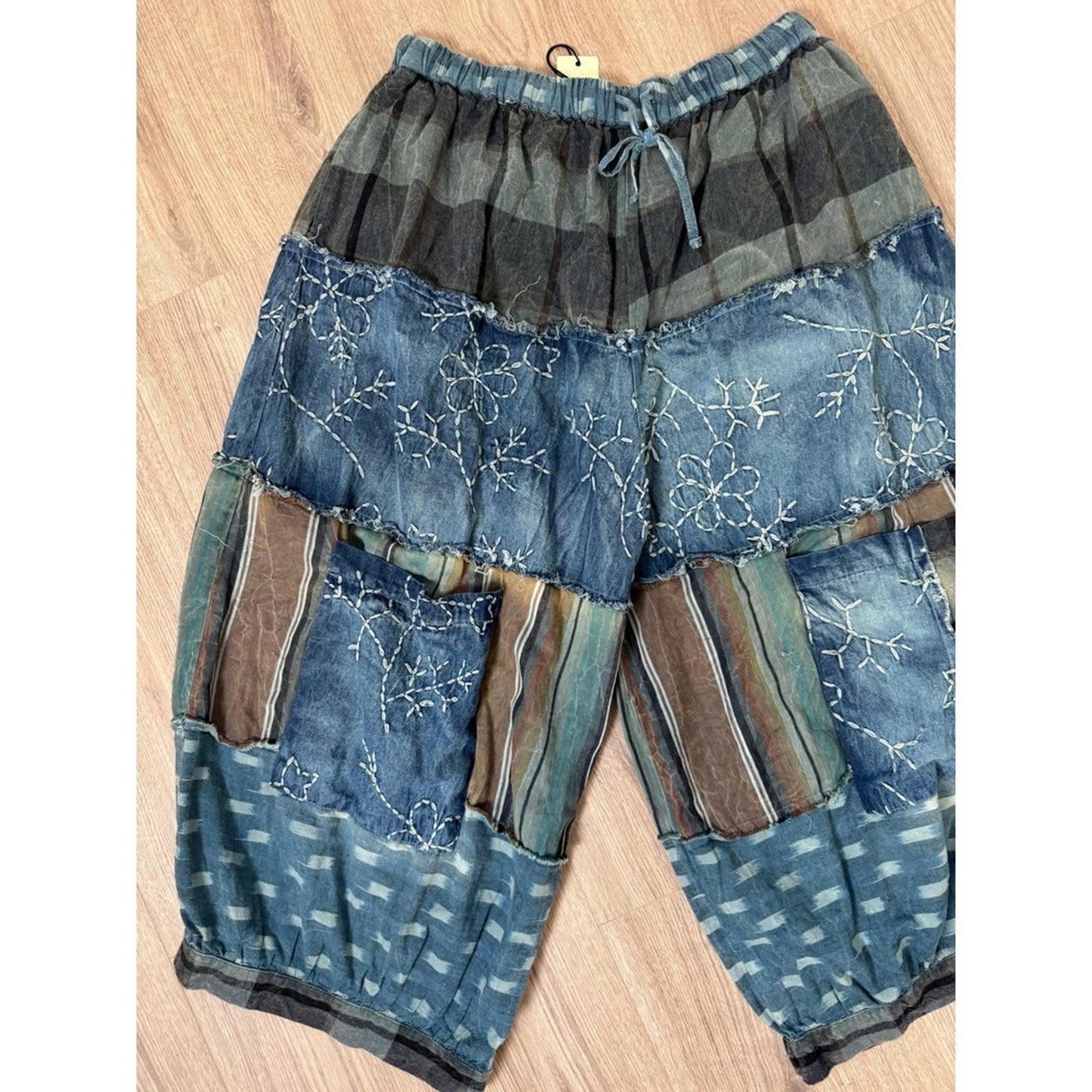 Jaded Gypsy Patchwork Denim Harem Pants Boho Festival Cropped Casual