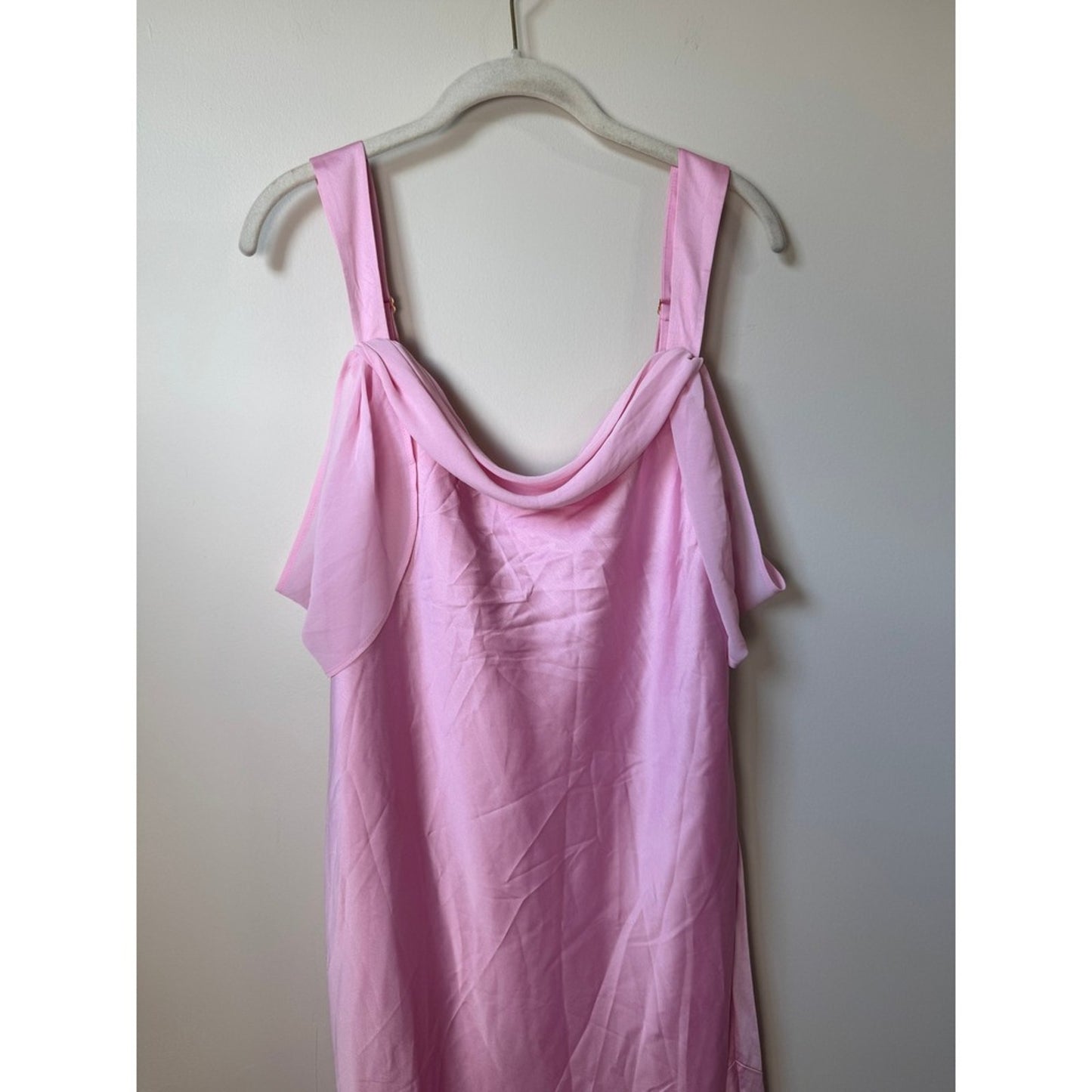 Show Me Your Mumu Rome Maxi Dress Pink Satin Cold Shoulder Bridesmaid Gown Large