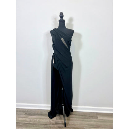 Katie May A Cut Above Gown Maxi Dress Black Medium One Shoulder Stretch Lined