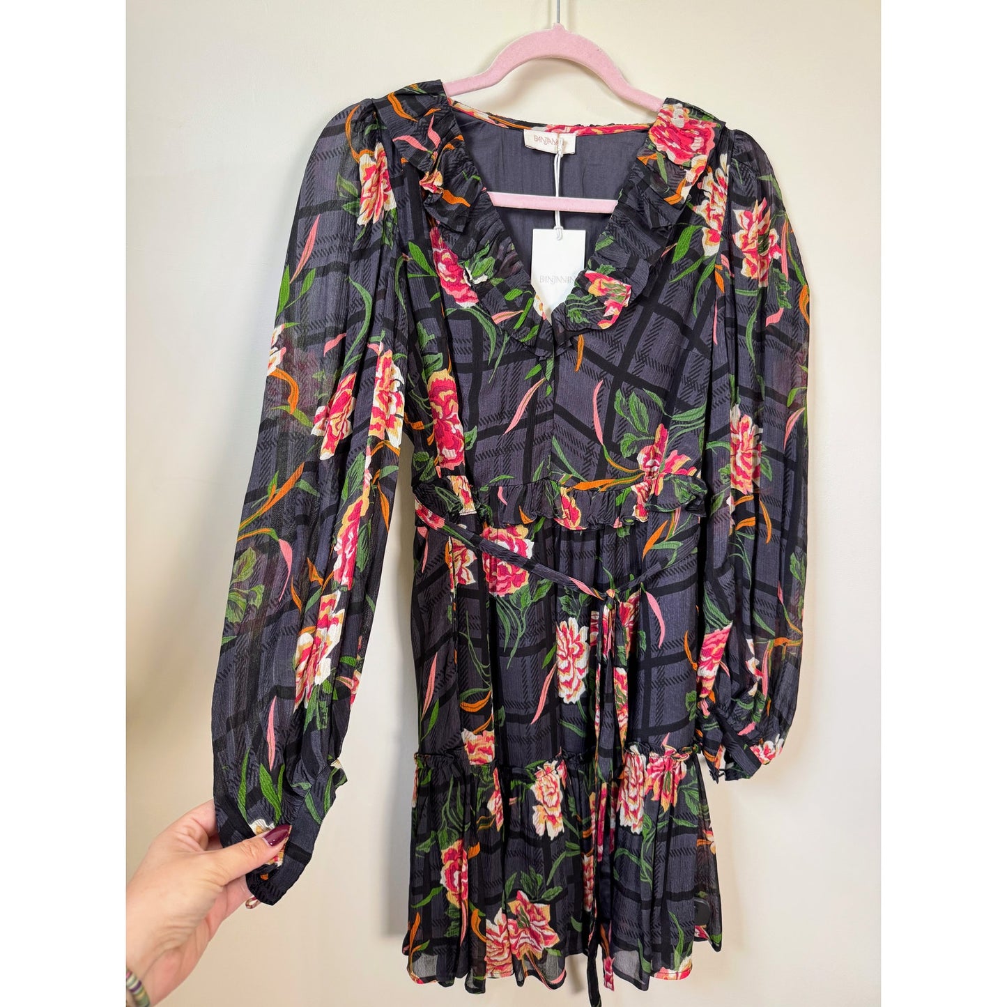 NEW NWT Banjanan Florence Flora Long Sleeve Mini Dress Size XS