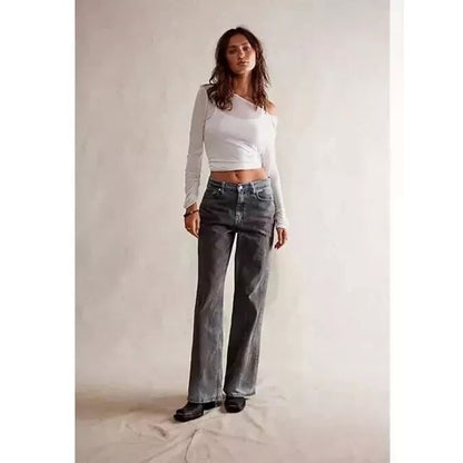 Free People Tinsley Baggy Mid Rise Straight Leg Black Size 28