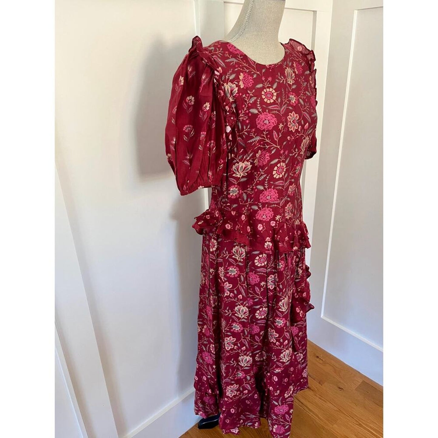 Sea New York‎ Famke Print Puff Sleeves Dress Magenta  Size 10