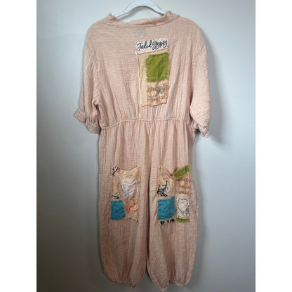 Jaded Gypsy Peach Gauze Patchwork Jumpsuit Boho to Wear One Size Relaxed L/XL