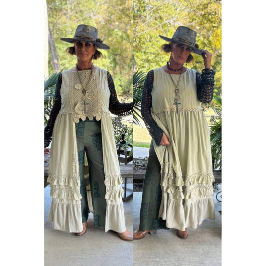 Jaded Gypsy Striped Crochet Lace Ruffle Tiered Duster One Size