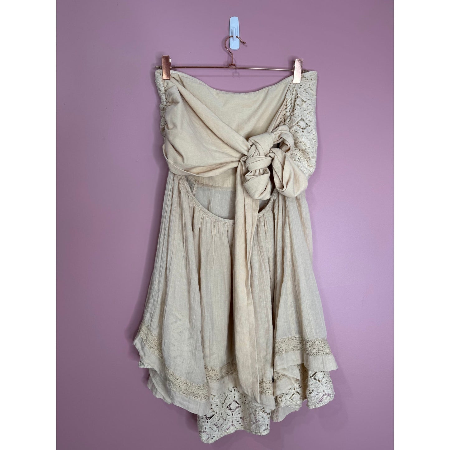 Free People Renata Mini Dress in Nude Size XL Strapless A-Line Embroidered