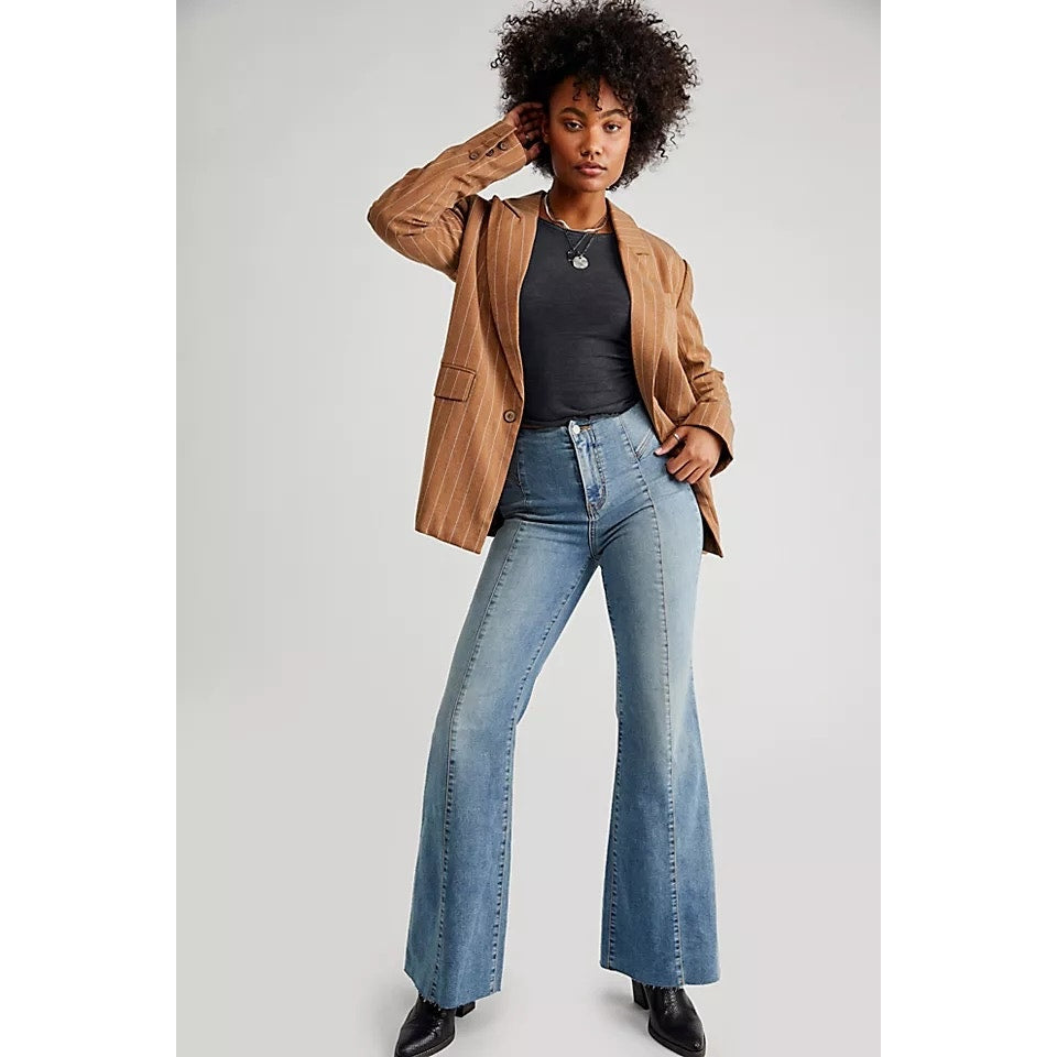Free People CRVY Wild Honey Raw Hem Flare Jeans Size 29