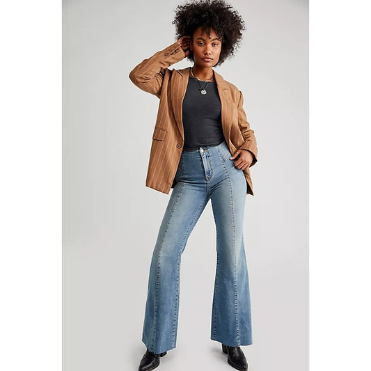 Free People CRVY Wild Honey Raw Hem Flare Jeans Size 29