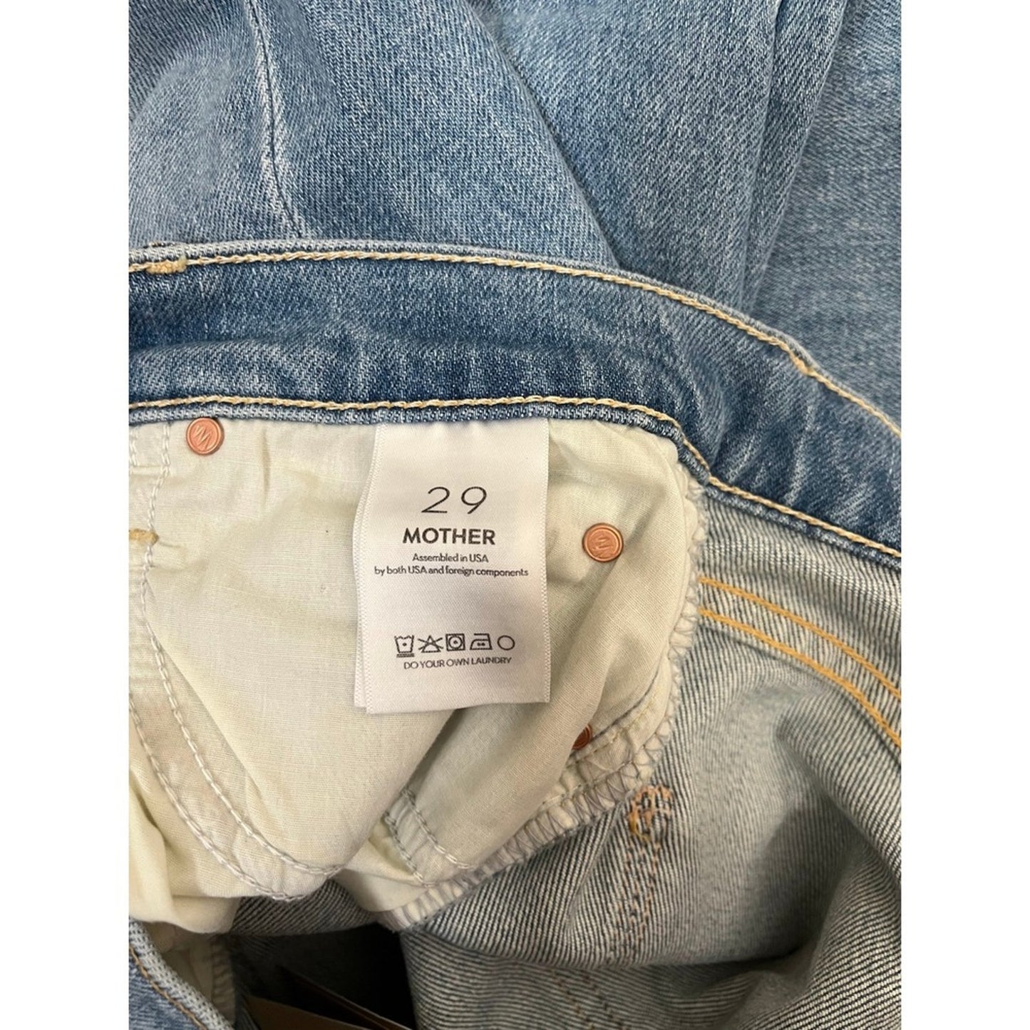 MOTHER Jeans Women's 29 High Waisted Button Fly Frayed Hem Straight Leg Denim
