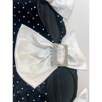 Majorelle x‎ Bridget Julia Bow Gown in Black/White Small One Shoulder Velvet