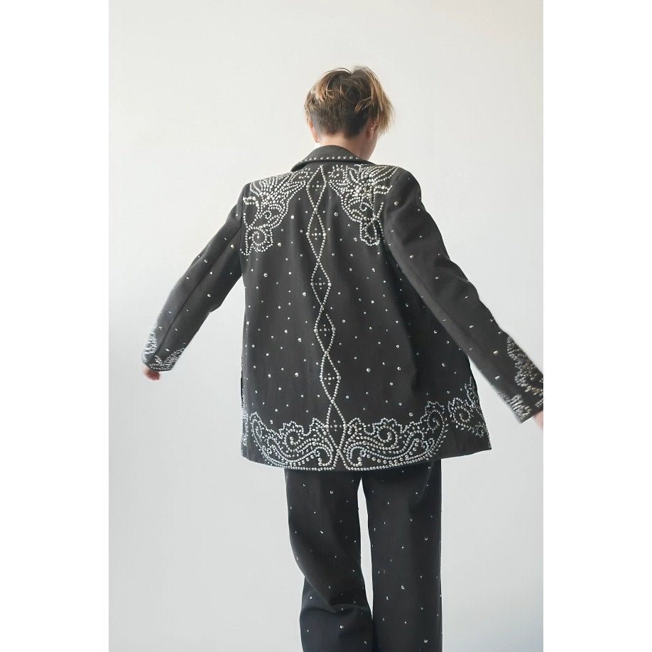Free People Embellished Suit Set in Gray Size 4 Studded Relaxed Mid-Rise Pockets