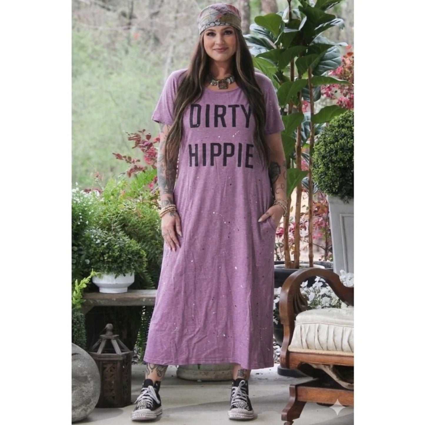Jaded Gypsy Dirty Hippie Graphic Maxi Dress Purple Boho Paint Splatter S/M