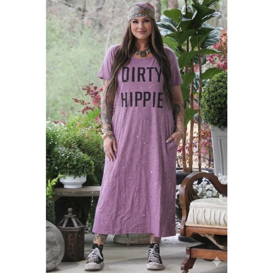 Jaded Gypsy Dirty Hippie Graphic Maxi Dress Purple Boho Paint Splatter S/M