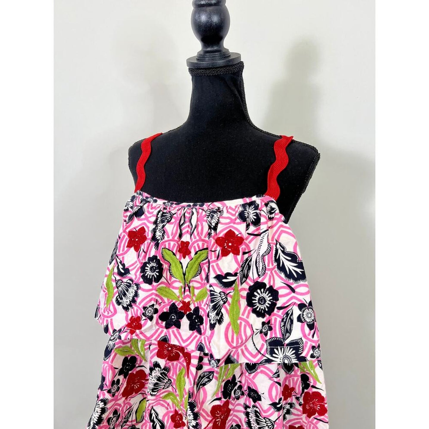 Anthropologie Maeve Tiered Printed Mini Dress‎ in Pink Combo Medium Floral Boho