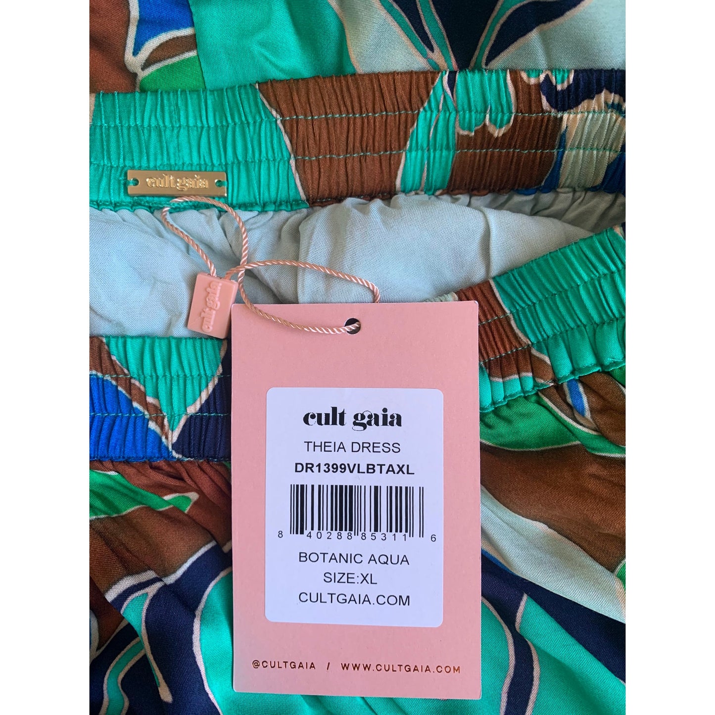 Cult Gaia Theia Dress in Botanic Aqua Silk Voile Sz XL Floral Sleeveless Cutout
