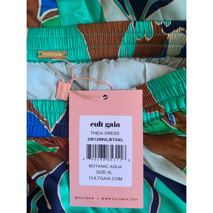 Cult Gaia Theia Dress in Botanic Aqua Silk Voile Sz XL Floral Sleeveless Cutout