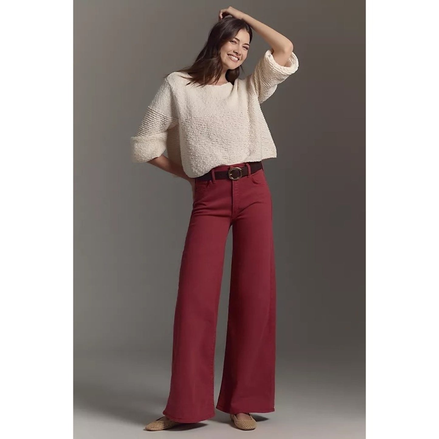 NEW NWT MOTHER Wide Leg Crop Jeans Crimson Red Size 25 Denim Flare Pants